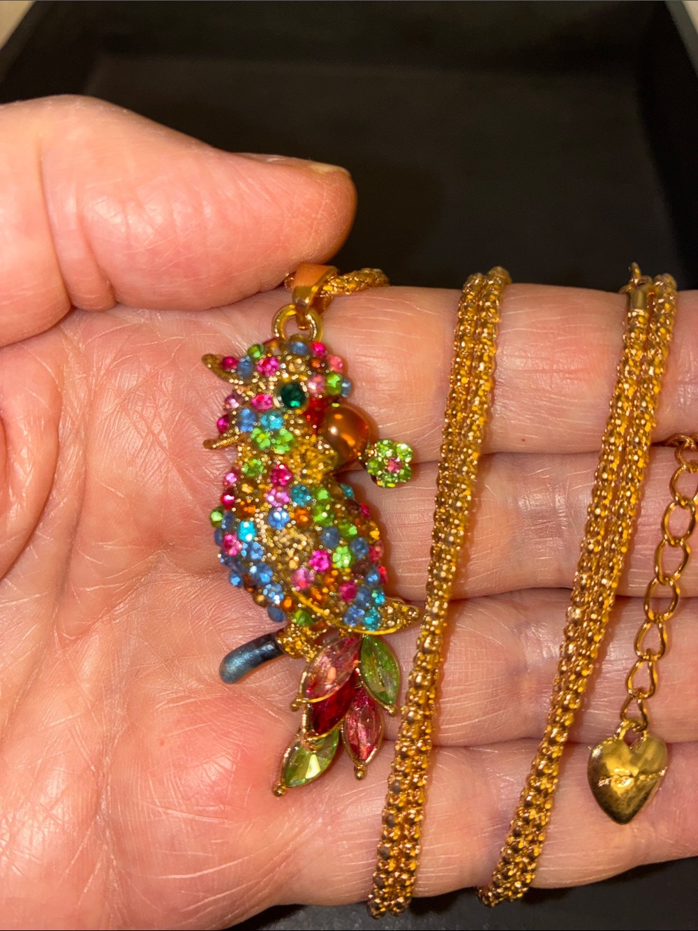 Gold-Tone Multicolor Crystal Parrot Pendant Necklace